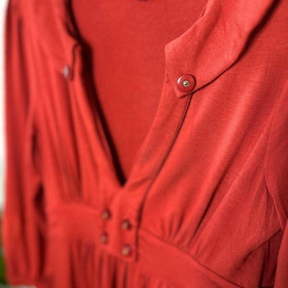 Ella moss Babydoll knee length dress fit flare 3/4 sleeve collared v-neck red or - Picture 7 of 7